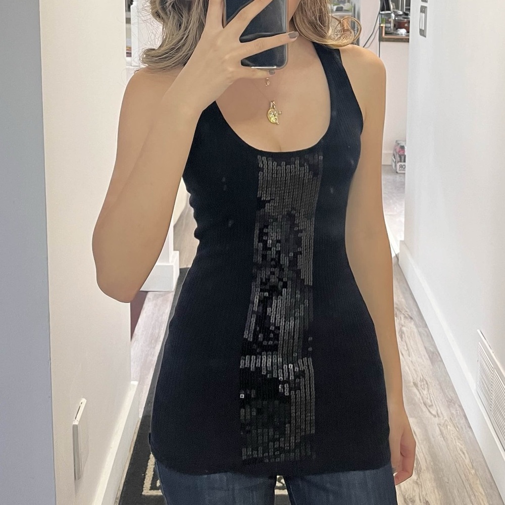 Black Sequin Razor-Back Tank Top - Picture 3 of 4